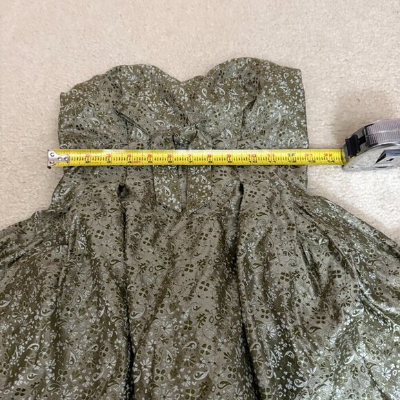 Vintage 1950s Strapless Brocade Party Dress XS Olive Paisley Cupcake Gown Prom - Picture 10 of 12